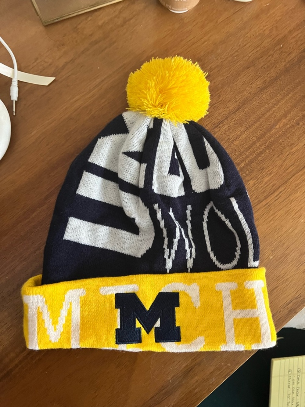 University of Michigan Navy and Yellow Pom Pom Knit Beanie - Kids